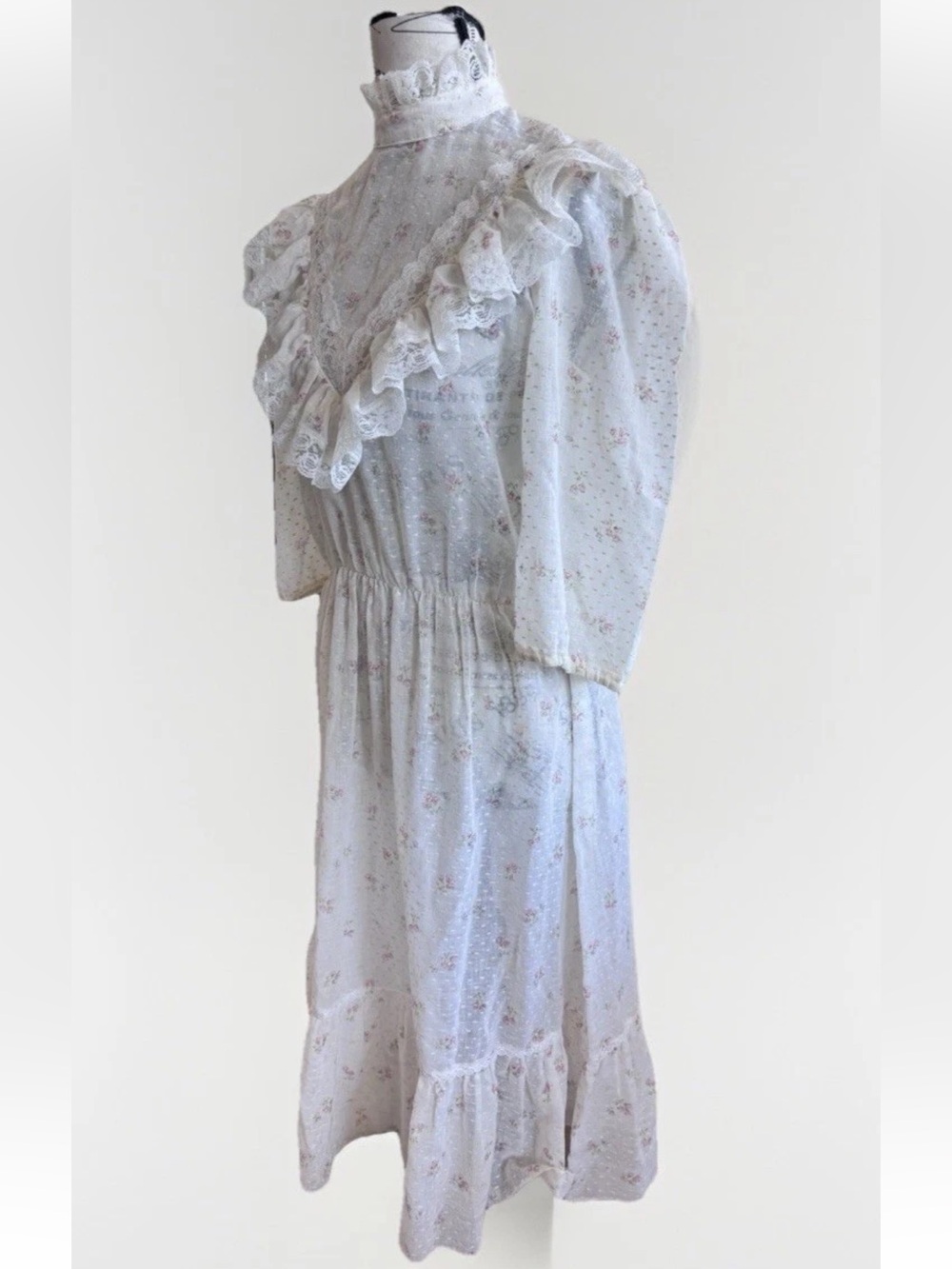 Vintage 70s Handmade Prairie Cottage Edwardian Whimsy Fairy Lace dress - Picture 5 of 14